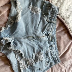 Distressed jean shorts